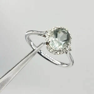 NEW 10K Light Green Quartz Diamond Gemstone White Gold Ring Size 8 Womens Ladys  - Picture 1 of 10
