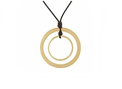 全新 Michael Kors 抛光金色戒指 吊坠 棕色皮革绳项链  — 第 1/2 张图片