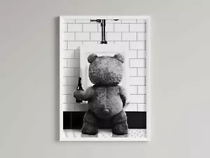Impresión de baño Ted, impresión divertida de baño Ted On The Toilet, imagen de baño - Imagen 1 de 1