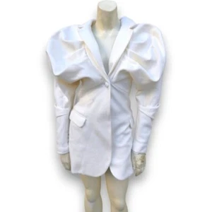 NWT NONCHALANT Women Exaggerated Shoulder Leah Blazer Long Sleeve White Cream S - Picture 1 of 7