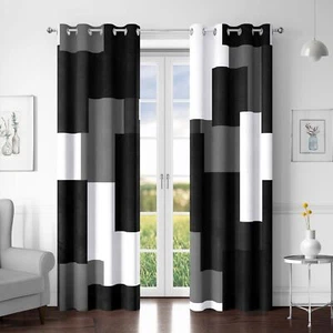 Black Grey 100% Blackout Curtains for Bedroom 63 inch Length 2 Panels Set Whi... - Picture 1 of 7
