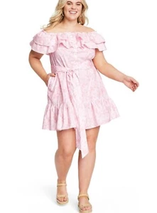 Vestido Lisa Marie Fernández, Rosa Blanco Floral, Hombro con Volantes (Talla XL) J - Imagen 1 de 5
