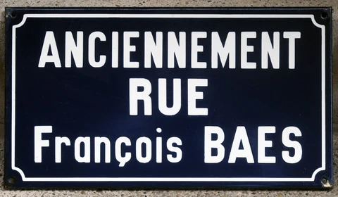 Old vintage French enamel street sign road plaque plate Francis Francois Baes Cover