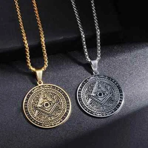 Egypt Retro Mysterious Symbol All Seeing Eye Pendant Masonic Stainless Steel - Picture 1 of 26