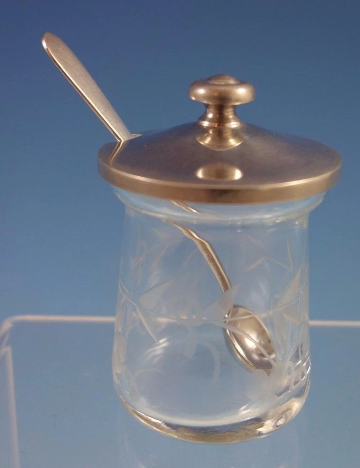 Kirk Old Maryland Plain 纯银玻璃果冻罐和勺子套装 (#1656) — 第 1/1 张图片