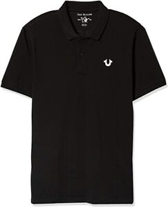 True Religion Black Plain Polo Shirt Top Mens White Horseshoe Logo Tagged New XL