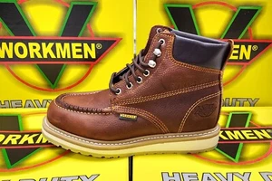 Men's Work Boots Slip Resistant Genuine Leather Lace Up 614 Moc Toe - Picture 1 of 6