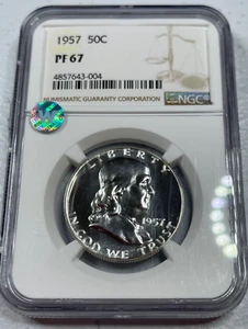 1957  Franklin US Half Dollar,   PF67 by NGC,   SIGHT WHITE,   EXQUISITE coin!!! - Picture 1 of 6