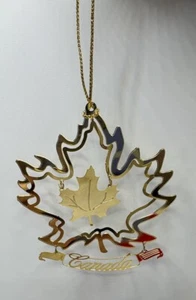 Beautiful Maple Leaf Canada 24k Gold Finished Brass Christmas Ornament, 2.5 In - Picture 1 of 5