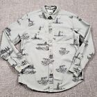 WALLACE &amp; BARNES Shirt Mens Medium Green Workshirt Fisherman Print Button up