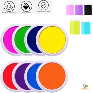 Large Round Craft Ink Pads 8 Colors Rainbow DIY Fingerprint Ink Pad Stamps Kids - Picture 1 of 6