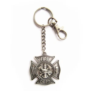 Vintage Silver Plated Firemen Firefighter Fire Dept Charm Key Ring Key Chain - Picture 1 of 4