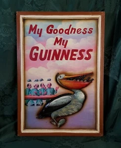 QUADRO ARREDO GUINNESS PANNELLO INSEGNA PUB IN LEGNO PELLICANO ALTORILIEVO '70s - Bild 1 von 11