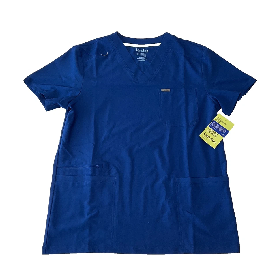 Blusa Médica Landau Para Hombre Talla L Azul Cuello en V Detalle de Cremallera Manga Corta Elastizada Foto 1 de 4