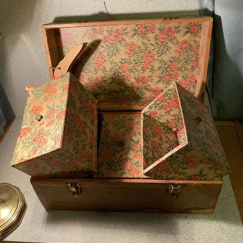 Antique Wooden Doll Chest 14 By 8 By 5 Inches Cover