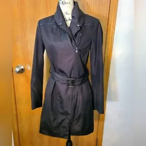 Andrew Marc New York Black Zipper Belted Trench Coat SMALL - Picture 1 of 4