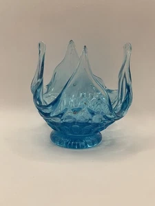 Vintage Votivkerzenhalter Kolonialblau Stretch Pulled Daumenabdruck Glas - Bild 1 von 9