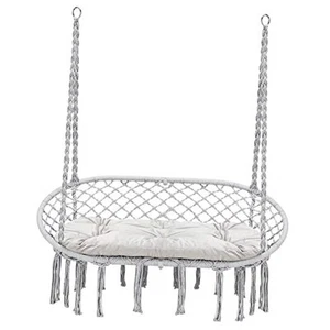 Hammock Chair Macrame Hanging Swing with Cushion,Hanging Cotton Ropes, Metal - Picture 1 of 8