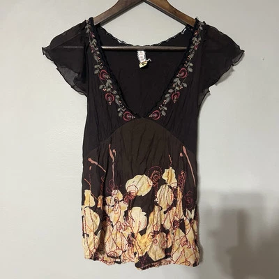 Camiseta sin mangas Free People Babydoll para mujer talla 4 marrón boho bosque hadas crepúsculo Foto 1 de 4
