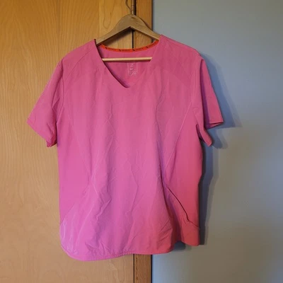 Cherokee Infinity Mock Wrap Hot PINK Scrub Top Size 2XL Nursing 4 Way Stretch  - Image 1 of 4