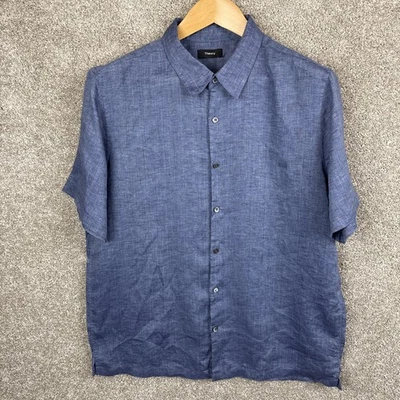 Theory Short Sleeve Button Up 100% Linen Shirt Men’s XL Solid Blue - Image 1 of 4