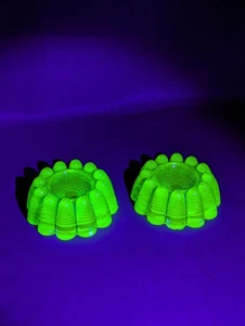 Two Original Uranium Glass Piano Insulators Casters Art Deco Bright UV Glow - Picture 1 of 13