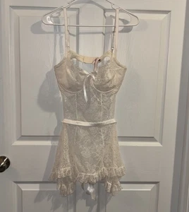 Victoria’s Secret Sexy Spitzen Negligee Nachthemd Dessous Gr. XL Creme Beige Schürze - Bild 1 von 3