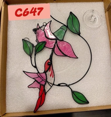 Ручной работы витраж колибри и цветок Suncatcher окно вися - Изображение 1 из 4