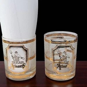 2er Set Vintage Durchbruch sechs Flaggen Atlantis niedrige Kugel altmodisches Glas 22K Gold - Bild 1 von 11