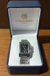 HERMOSO RELOJ ESTILO TANQUE CHARLES HUBERT CON CLASE PARA HOMBRES ACERO PLATA EN CAJA - Imagen 1 de 17