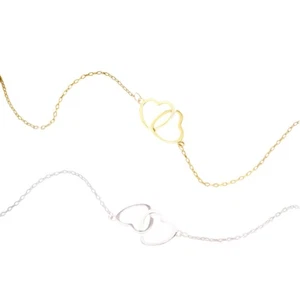 Contemporary Women's Double Ring Heart Necklace with Chic Design Elements - Picture 1 of 14