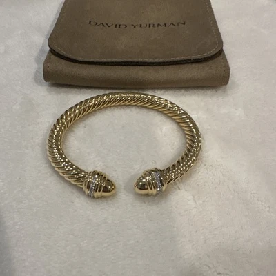 David Yurman 18K Yellow Gold Pave Diamond 7mm Dome  Cuff Bracelet! - Image 1 of 4