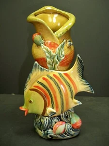 Vintage Keramik Majolika Salzwasser Fisch & Muscheln Vase - Bild 1 von 8