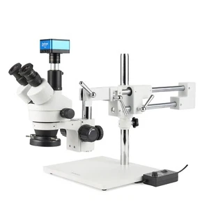 Microscopio LED estéreo trinocular AmScope 7X-45X + pluma de 2 brazos + cámara HDMI 4K de 8 MP - Imagen 1 de 19