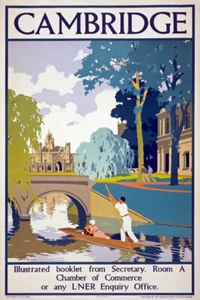 Póster de viaje ferroviario TX32 vintage 1930 LNER CAMBRIDGE reimpreso A1/A2/A3 - Imagen 1 de 1