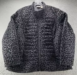 Chicos Quilted Jacket Womens 3 Black Jaguar Animal Full Zip Leopard Print Lined - Picture 1 of 12