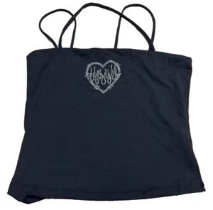 FOREVER 21 Jrs. Sleeveless Crop Top Black Tank Heart Fire Stretch size S - Picture 1 of 5