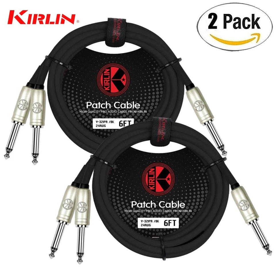 PACK de 2 cables Kirlin 6 pies 1/4" mono a doble 1/4" mono sin ruido Y-321 PR-06/BK Foto 1 de 1