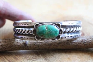 Cerrillos Turquoise & Sterling Silver Cuff Bracelet Navajo - Picture 1 of 6