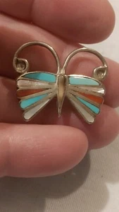 Native American Multistone Inlay Zuni Schmetterling Brosche/Anhänger E E - Bild 1 von 12