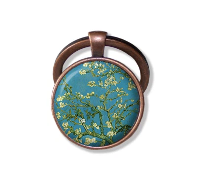 Arte en flor de almendro de Van Gogh - Llavero colgante de vidrio redondo hecho a mano LLAVERO Foto 1 de 3