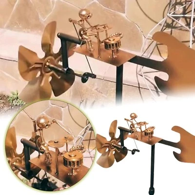 Ручной работы металлический барабанщик ветряная мельница скульптура - кинетический рок музыка искусства фигурка подарок - Изображение 1 из 4