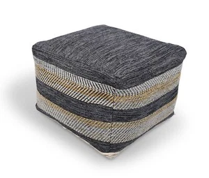 Demin Streifen handgewebt 100 % Baumwolle quadratischer Pouf Sitz Sitzsack Fußbank - Bild 1 von 6