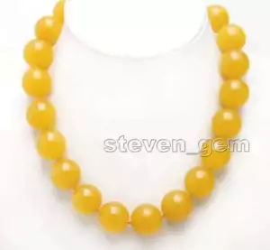 Genuine 20mm Round Natural Yellow Jade Necklace for Women Chokers 17" Jewelry - Picture 1 of 6