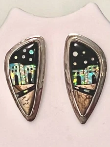 RARE*STORYTELLER VILLAGE~925 SS~OPAL/ONYX /JASPER POST EARRINGS~2.4 GRAMS~NIB - Picture 1 of 7