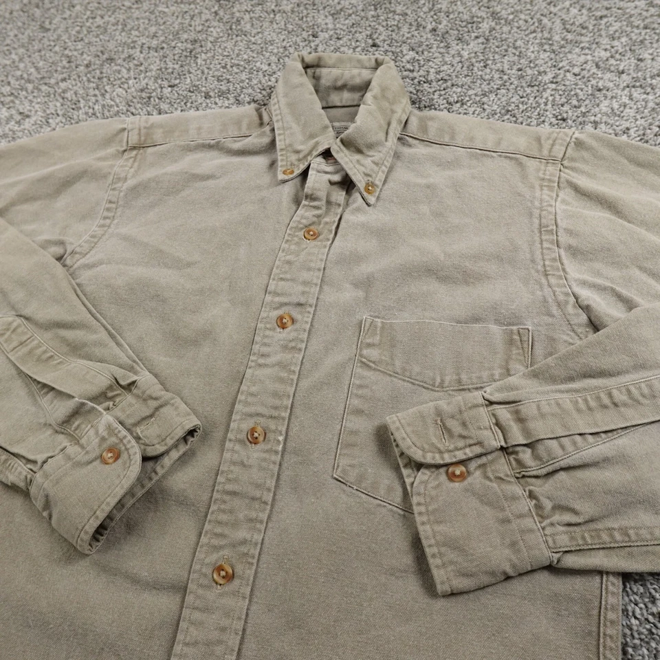 Camisa De Colección J Peterman Para Hombres XS Beige Tostado Marrón Lona Manga Larga Abotonada EE. UU. Foto 1 de 4