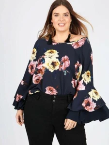 Lovedrobe -  Navy Floral Top With Double Frill Sleeve UK 22 Brand New - Picture 1 of 1