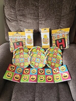 Huge Lot Emoji Party Paper Plates Napkins Banner & Favor Boxes Party Supplies - Image 1 of 4