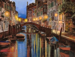 keramikfliesen wandbild backsplash. medaillon. Sonnenaufgang in Venedig Italien Bootshafen - Bild 1 von 10