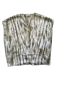 Michael Kors Great & Cream Print V-neck Cap Sleeve Top Size L - Picture 1 of 3